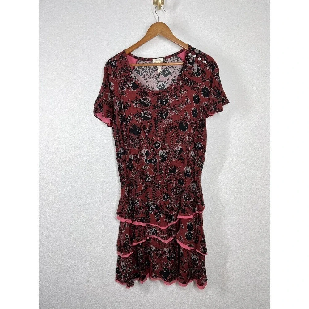Matilda Jane Helena Tiered Flapper Dress Medium M Floral Knit Flutter Sleeves